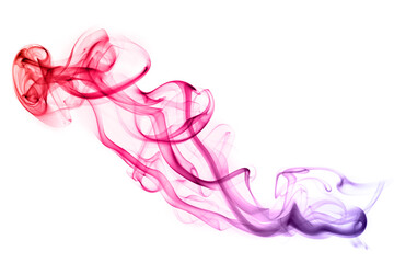 Red and Purple Smoke Swirls on White Background