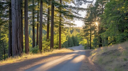 Fototapeta premium Sunbeams Illuminating a Forest Road