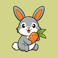 Adorable Bunny Eating Carrot Cartoon Icon