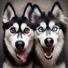 Obraz premium Funny Husky Dog Portrait Curious Canine Caption