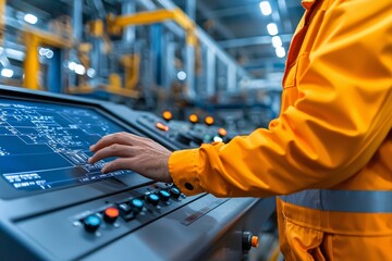 Worker Operating a Control Panel in a Factory.