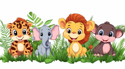   Animal Grass Cartoon: Fun and Colorful Cartoon Wildlife, Jungle,  safari animals , Illustration
