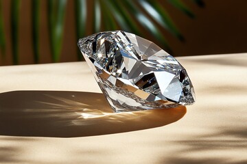 Diamond sparkling in a sunbeam, captured in a photo where the light enhances its natural brilliance and glow