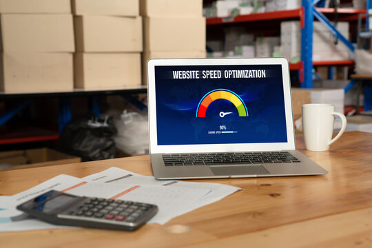 Computer software evaluating website loading speed. Concept of improving website loading speed snugly.