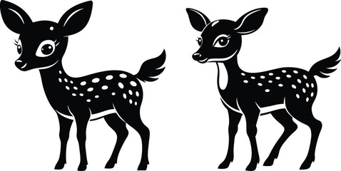 Obraz premium Adorable Baby Deer Silhouette Vector Illustration, 