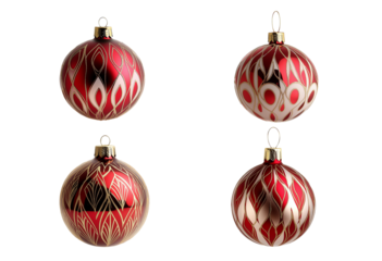 set of Christmas tree ornamental spheres made of art deco pattern on a white or transparent background