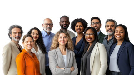  A diverse group of corporate employees engaged in a meeting , on a transparent backgrounds