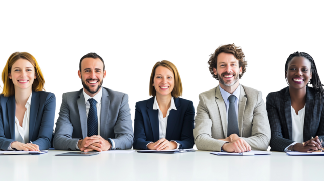 A diverse group of corporate employees engaged in a meeting , on a transparent backgrounds