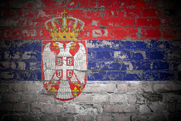 Flag of Serbia on brick wall