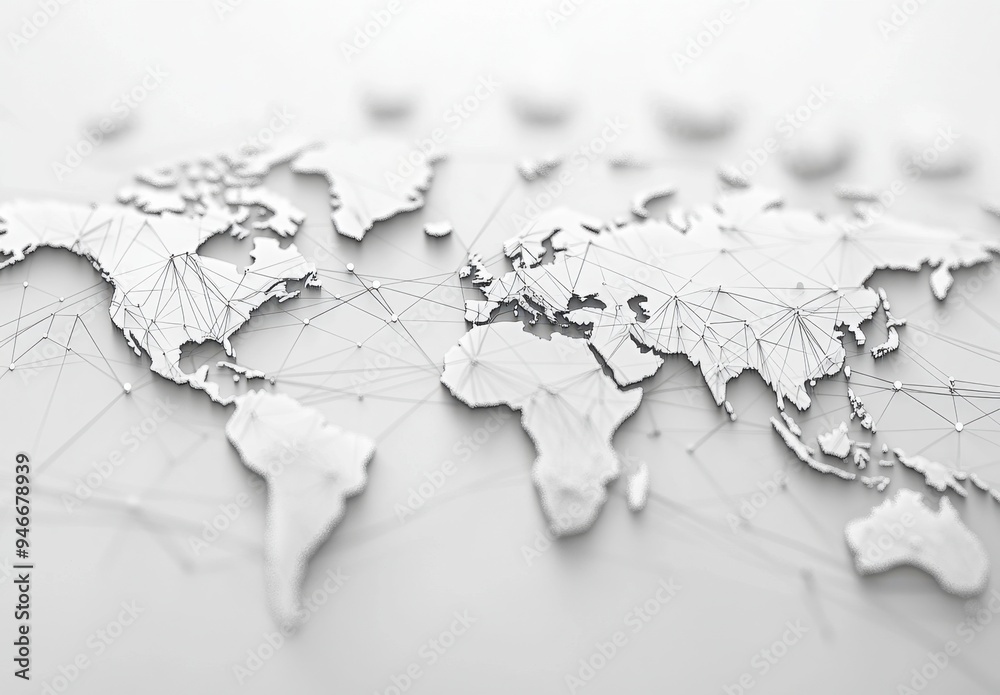 Poster Abstract global network concept with a world map and connection lines, a technology background in white and grey colors Generative AI