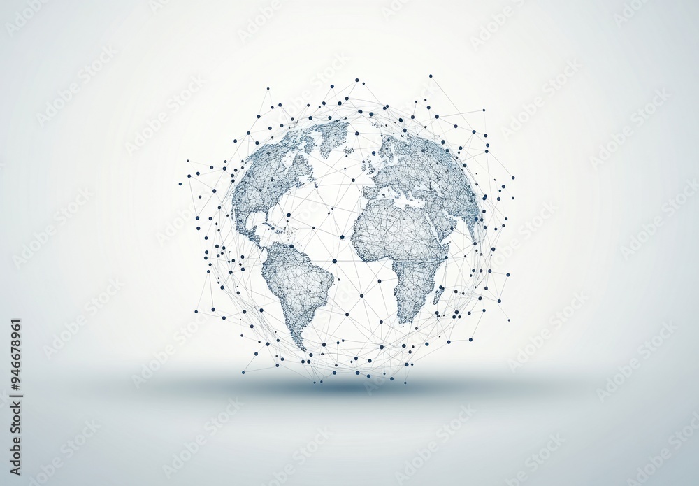 Wall mural abstract global network concept with planet earth and connecting lines and dots, a technology backgr