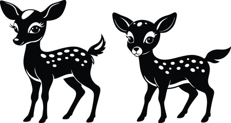  Adorable Baby Deer Silhouette Vector Illustration,  