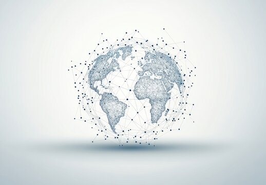 Fototapeta Abstract global network concept with planet Earth and connecting lines and dots, a technology background for the internet of things or business exchange Generative AI