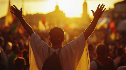 World Youth Day. cheerful young people. People are having fun at the festival