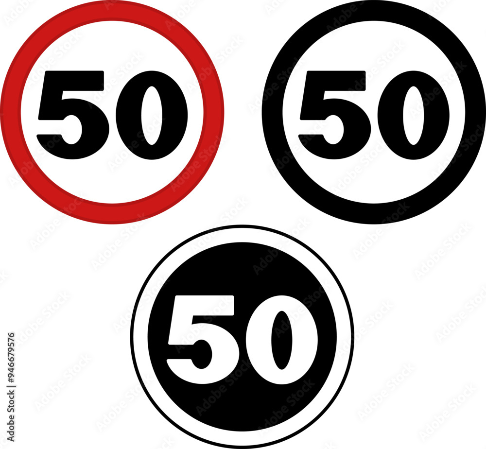 Wall mural signs speed ​​limit 50. prohibitory road signs. red, black, and white vector icons