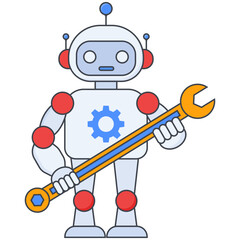 Robot Mascot with Wrench, Tech Support and Engineering Icon