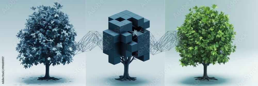 Aufkleber 3d illustration of autoencoder visualization for image denoising: transforming noisy inputs into cle