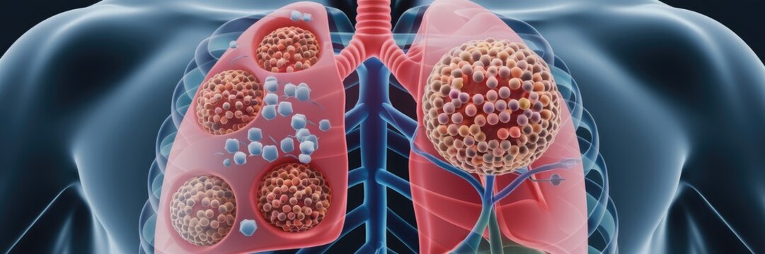 3D Illustration of Primary Lung Tuberculosis Showcasing Ghon Complex and Mediastinal Lymphadenitis.
