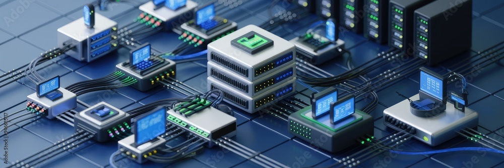 Poster 3d rendered visualization of computer networking technology
