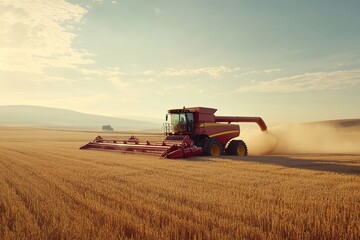 Fototapeta premium Harvester machine working in wheat field during harvest