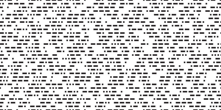 Seamless pattern with Morse code letters. Abstract bw bg with specific signs. Squares and rectangles or dashed lines in simple geometry background. Geometric vector texture