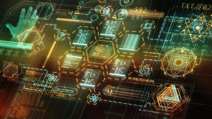 Dimensional data animations, infographic with code fragments. - Powered by Adobe