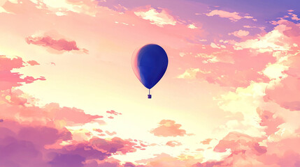 Obraz premium A dreamy balloon floats through clouds in a painting