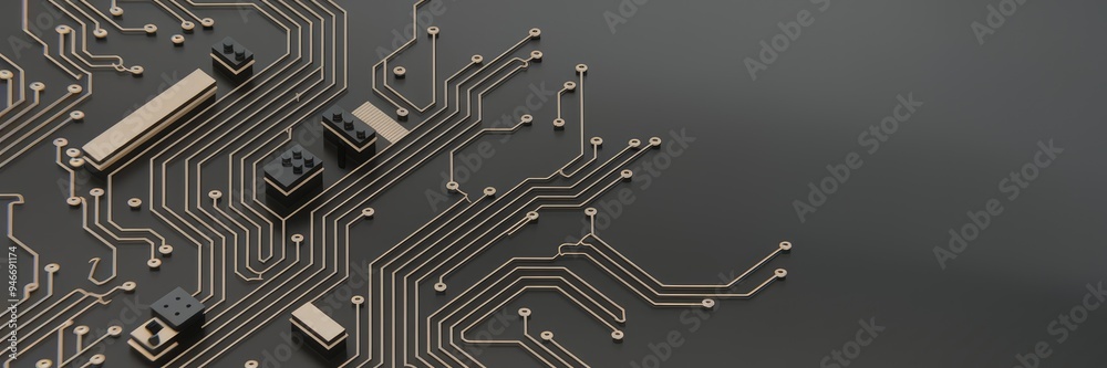 Poster abstract lines on a printed circuit board representing advanced technology.
