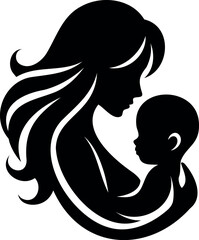 A woman with a baby in her arms silhouette