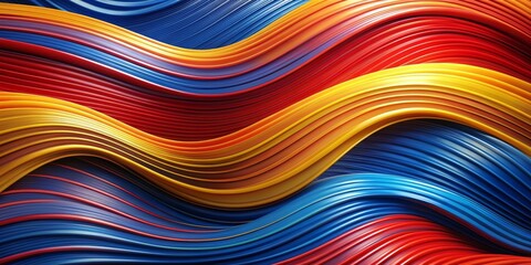 Obraz premium Abstract Fluid Wave with Red, Yellow, and Blue Composition, Abstract Background, 3D Render , abstract, wave