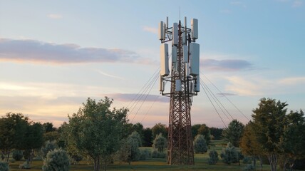 Technical illustrations of a mobile telecommunications tower featuring repeaters