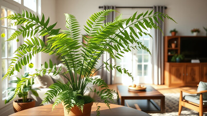 Boston Fern on a Living Room Table	