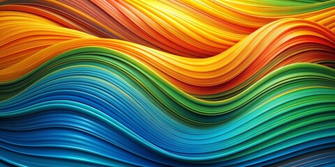 Obraz premium Abstract Waves of Color 3D Rendered Curved Lines in Yellow, Green and Blue, abstract art, 3D rendering, digital art