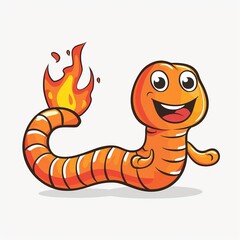 Earthworm flame animal cartoon isolated whitebackground 16:9