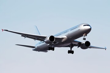 Sleek Silver Airplane Soaring Against Bright White Background in 3D Travel Illustration