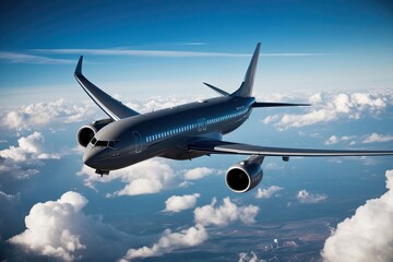 Obraz premium Classic Gray Commercial Jet Cruising at High Altitude - Engineering and Technology in Air Travel