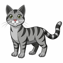 Asian Tabby cat vector illustration isolated on white background in cartoon style.