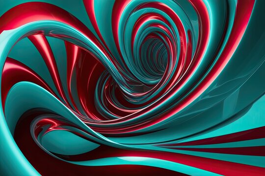 Vibrant Teal and Crimson 3D Render of Dynamic Oscillating Waves in Futuristic Design