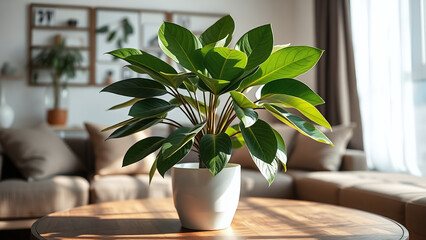 Rubber Plant on a Living Room Table	