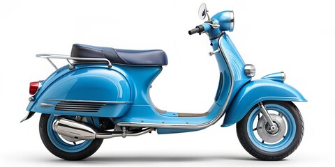 Obraz premium Classic Blue Scooter 3D Rendering, Side View, Isolated on White Background, Vintage, Retro, Motorbike