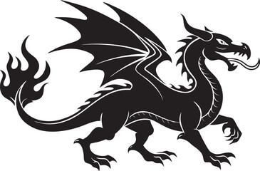 Flying dragon silhouette vector on white background