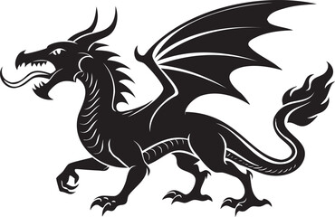 Flying dragon silhouette vector on white background