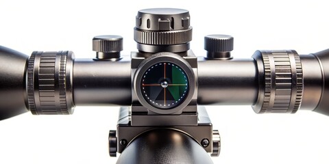 Close-up of a Scope with Illuminated Red and Green Crosshairs, Isolated on White, Optics, Scope, Crosshair