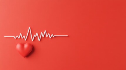 Sound waves shaped like a heartbeat, pulsating with life and energy set against a deep red background .