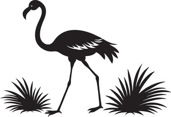 A flamingo full body silhouette vector on white background.