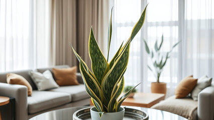 Snake Plant on a Living Room Table	