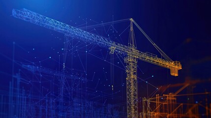 Abstract construction crane graphic with intricate lines illustrating engineering and architectural design concepts.