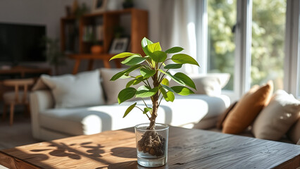 Pilea on a Living Room Table	