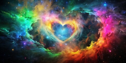 Cosmic Heart Nebula A Digital Painting of a Heart-shaped Nebula with vibrant colors and swirling clouds, nebula, space, art