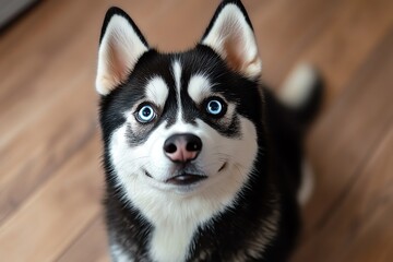 Obraz premium Funny Siberian Husky posing with a goofy grin, illustrated with exaggerated, human-like features that emphasize its playful personality